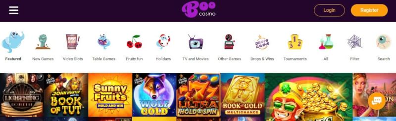 boo casino homepage provides casino games and campaigns for brand new players-logo