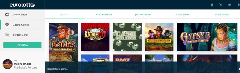 eurolotto casino homepage offers gambling games, lotto games, first deposit extra and promotions for brand new players-logo