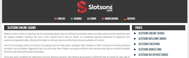 slotsons website includes casino games, أول إيداع إضافي وعروض ترويجية لشعار لاعبين جدد