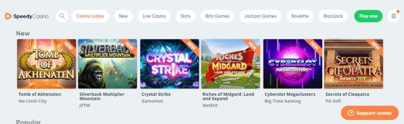 speedy casino lobby offers gambling games and fast deposit option making use of Trustly repayment method-logo