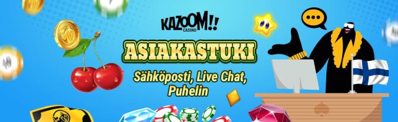 kazoom suomi asiakaspalvelu kokemuksia tarjolla live-chat ja sähköposti tuki-logo
