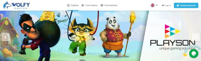 wolf casino homepage offers gambling games and promotions for brand new players-logo