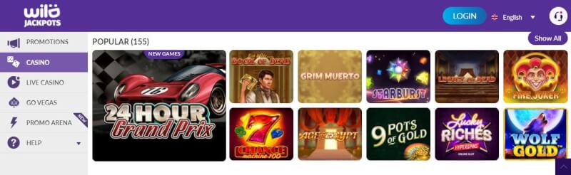 wild jackpots casino homepage offers gambling games and offers for new players-logo
