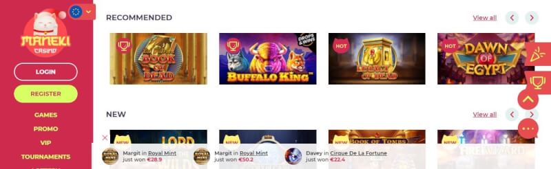 maneki casino website provides casino games, أول مكافأة إيداع وحملات لشعار اللاعبين الجدد