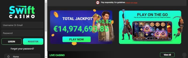 swift casino website offers casino games and offers for brand new players-logo