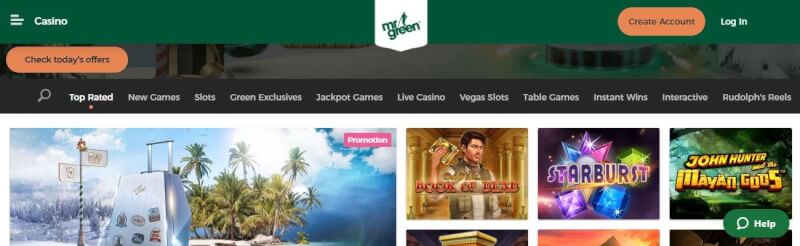 discover Mr Green online casino lobby functions including games, المكافآت & extras-logo