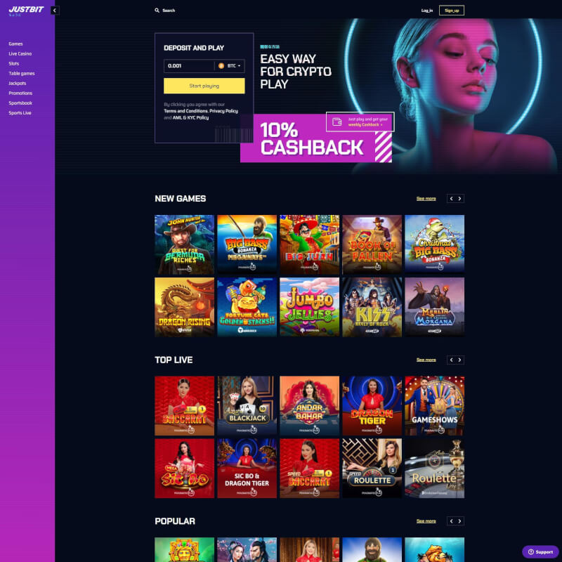 Justbit Casino screenshot 1