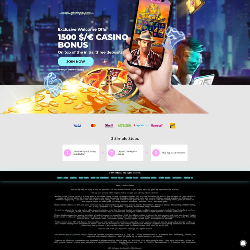77spins Casino screenshot 1