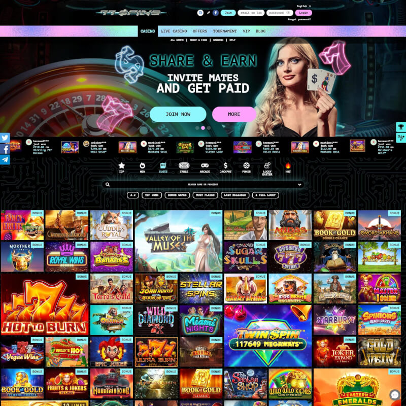 77spins Casino screenshot 2