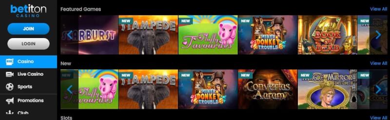 betiton homepage provides casino games, مكافأة الإيداع الأول والعروض الترويجية لشعار اللاعبين الجدد