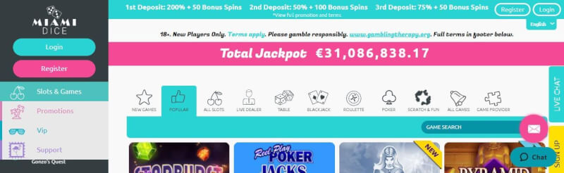miami dice website provides casino games, مكافأة الإيداع الأول وعروض شعار اللاعبين الجدد
