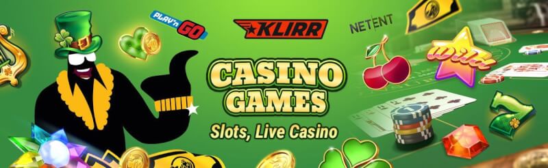 klirr provides various gambling games like slot machines, ألعاب الكازينو الحية مثل لعبة ورق, القمار وشعار الروليت