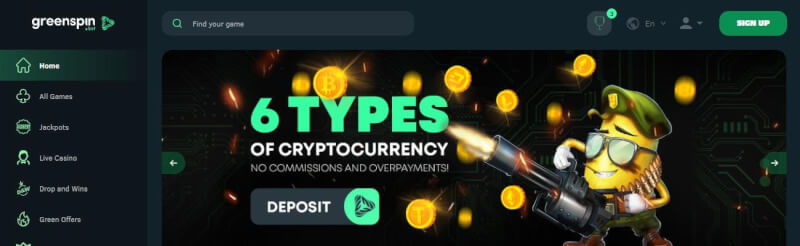greenspin.bet homepage provides casino games, الإيداع الأول الإضافي وحملات شعار اللاعبين الجدد