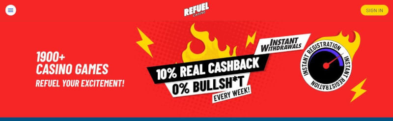 refuel casino website provides trustly pay n play build up and Cashback offer-logo