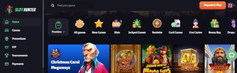 slothunter lobby provides casino games, promotions, vip players, casino tournaments and repayment options-logo
