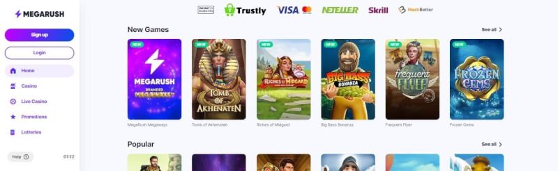 megarush website offers gambling games, مكافأة الإيداع الأول وعروض شعار اللاعبين الجدد