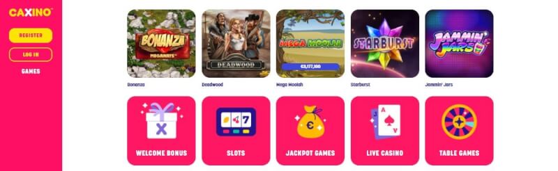 Caxino Casino Casino Lobby provide games, slot machines, real time casino, jackpot games and bonuses-logo
