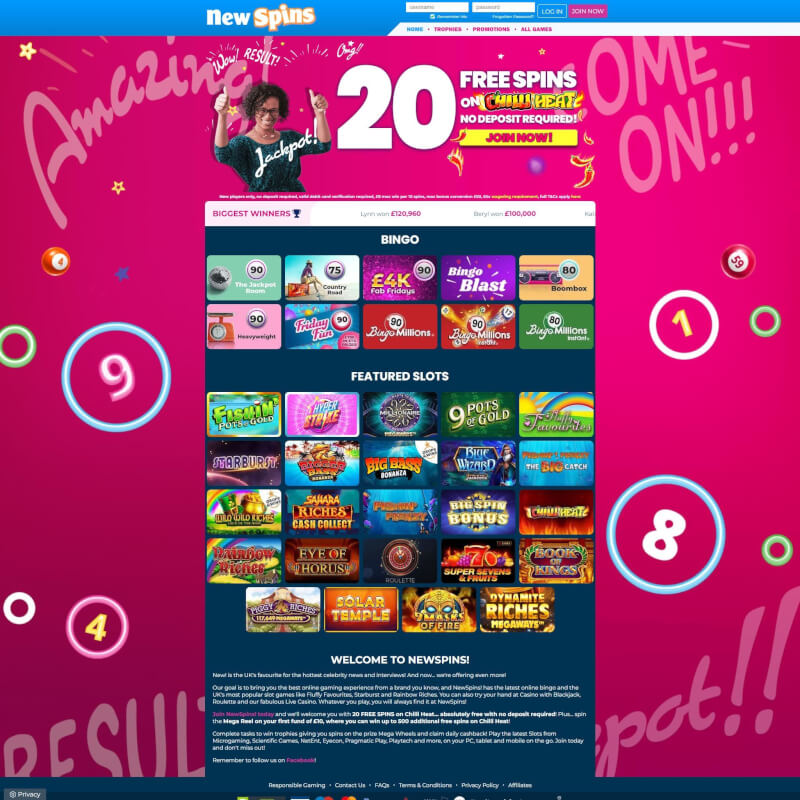 brand new Spins Casino screenshot 1