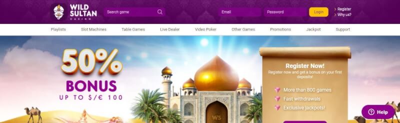 wild sultan casino homepage provides gambling games and offers for new players-logo