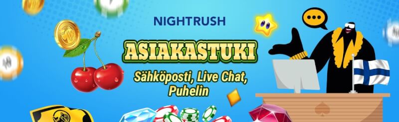 nightrush suomi asiakaspalvelu kokemuksia tarjolla live-chat ja sähköposti tuki-logo