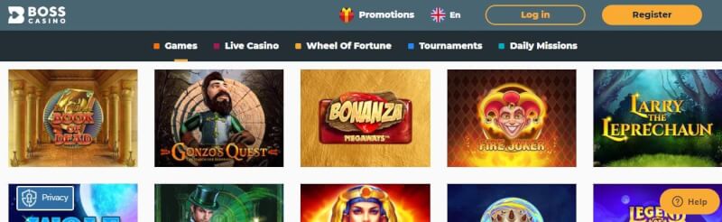 boss casino homepage provides gambling games, أول مكافأة إيداع وحملات لشعار اللاعبين الجدد