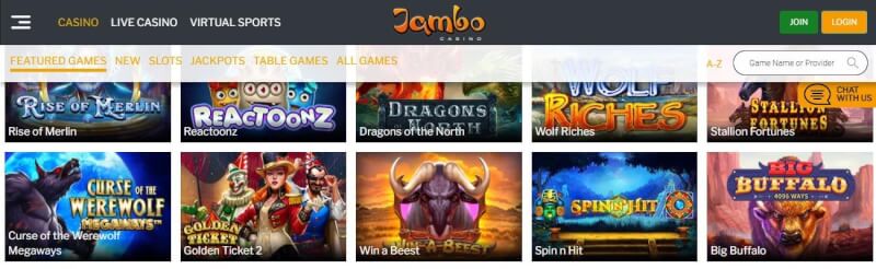 jambo casino homepage provides gambling games, very first deposit extra and offers for new players-logo