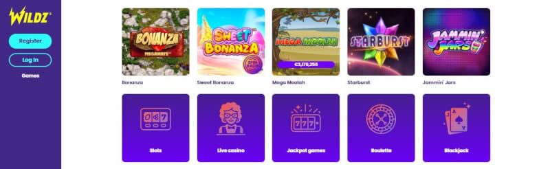 Wildz Casino features an easy yet nice lobby where you could easily get where you’re going around. The offers, like the welcome bonus-logo