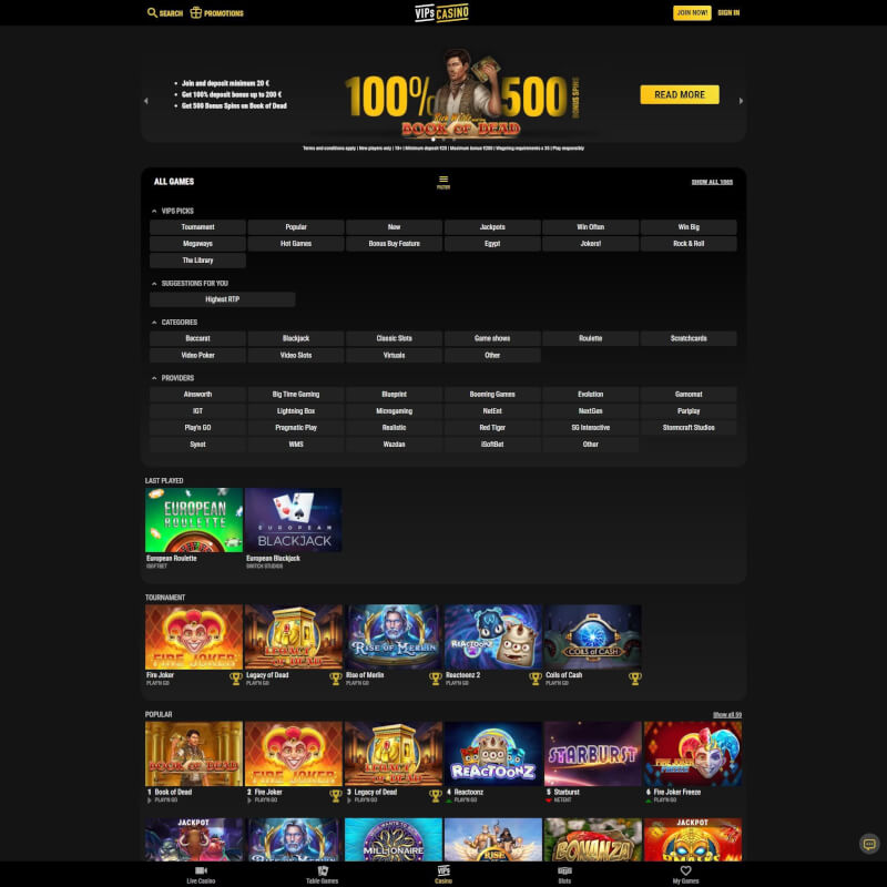 VIPs Casino screenshot 1