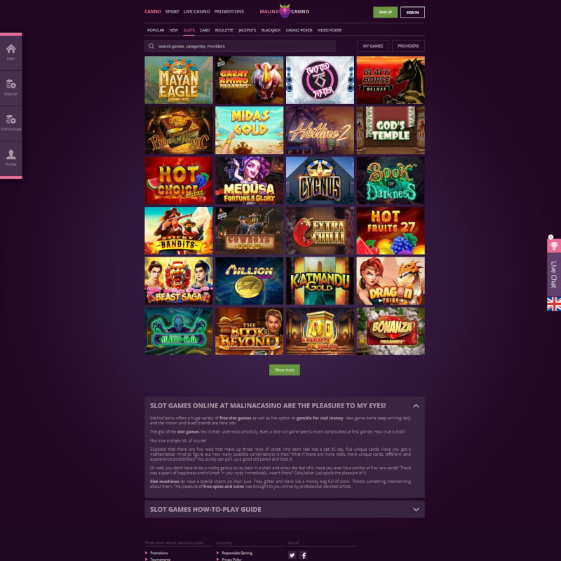 Malina Casino screenshot 2