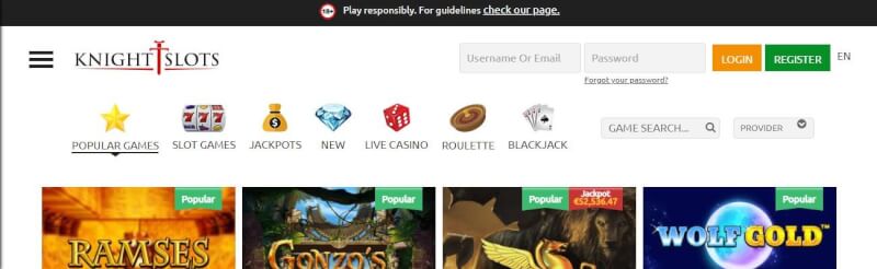 knightslots casino homepage offers gambling games, مكافأة الإيداع الأول وعروض شعار اللاعبين الجدد