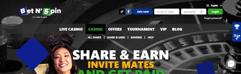 betnspin homepage offers casino games, first deposit bonus and campaigns for new players-logo