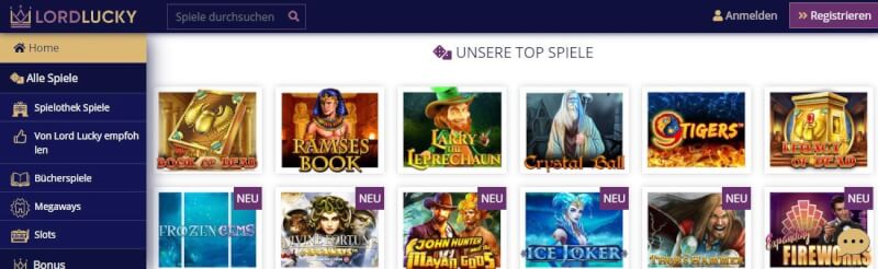 Lord Lucky website offers casino games, first deposit bonus and campaigns for brand new german players-logo